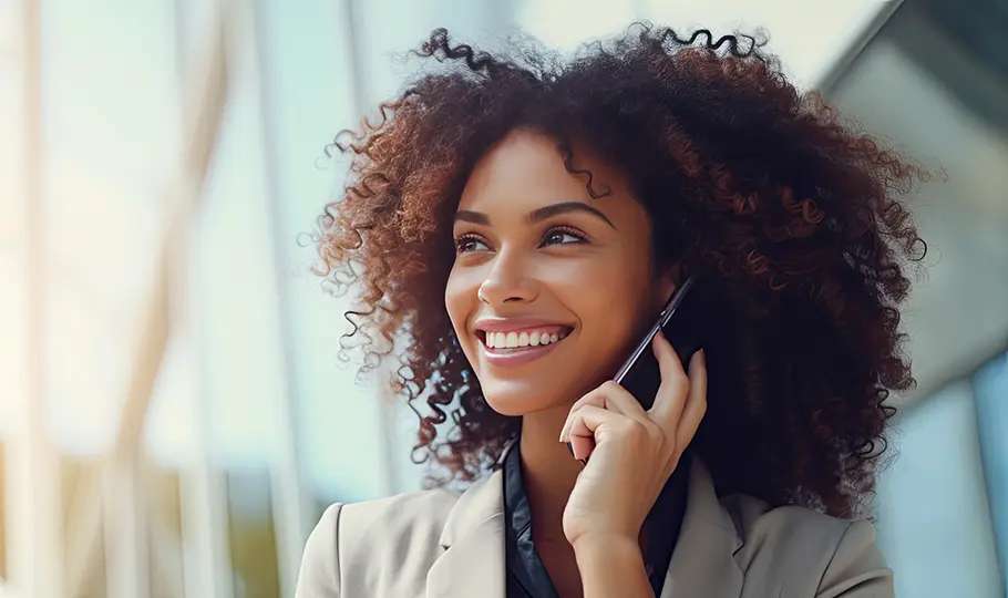 Appel d'une femme souriante